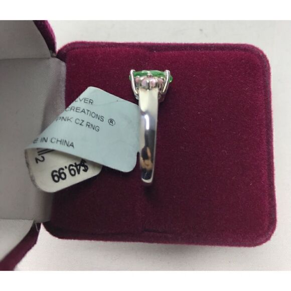 Sterling Silver Green Ice Pink CZ Ring (Size 8), 18”Necklace, Earrings Set - Picture 5 of 16